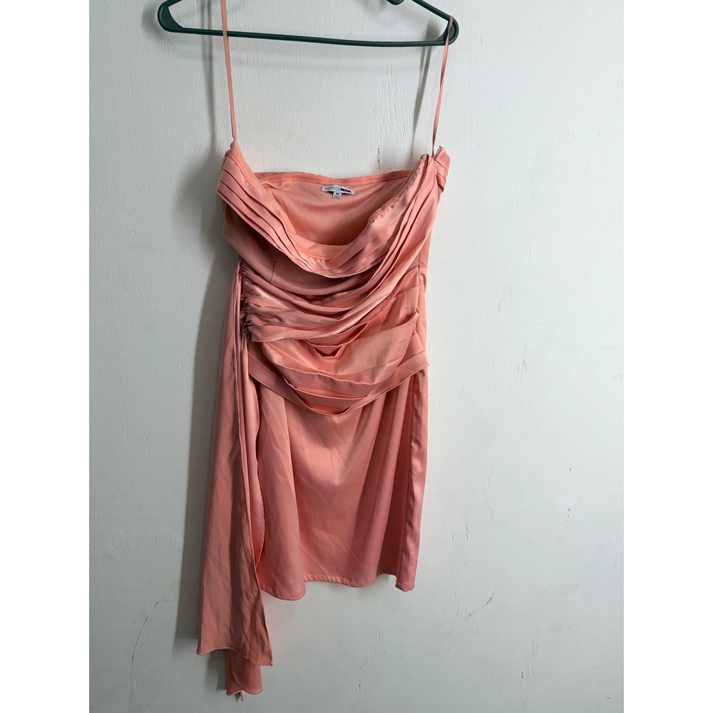 Fashion Nova Pink Satin Ruched Mini Dress Corset Bodycon Cocktail Peach Medium
